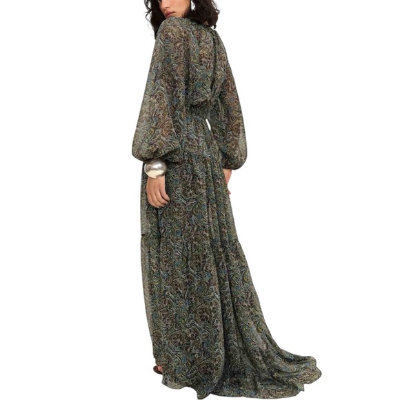NWT Reformation Becca Dress - Brown Green Paisley Maxi Dress w/ Slip Liner sz S - Picture 15 of 16